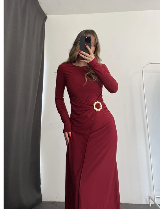 Vicky Toka Detay Elbise - Bordo