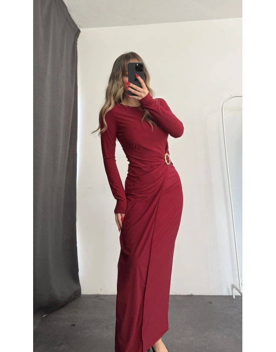 Vicky Toka Detay Elbise - Bordo