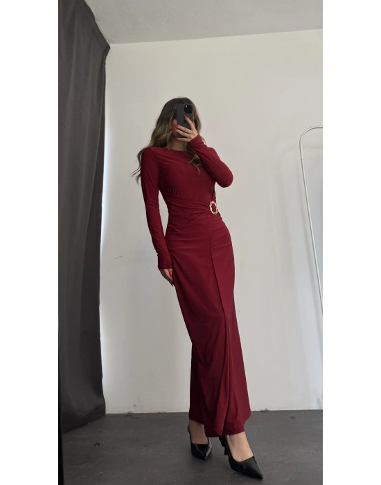 Vicky Toka Detay Elbise - Bordo