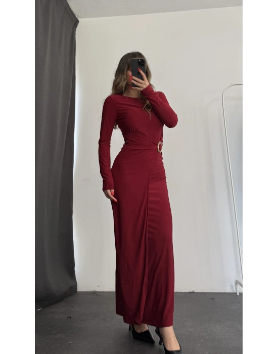 Vicky Toka Detay Elbise - Bordo