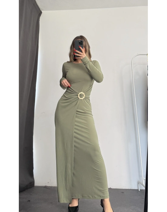 Vicky Toka Detay Elbise - Haki