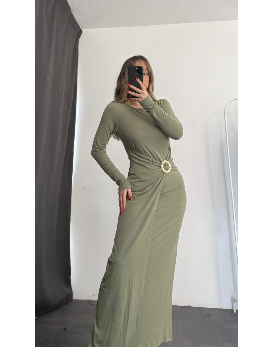 Vicky Toka Detay Elbise - Haki