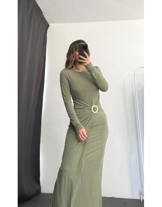 Vicky Toka Detay Elbise - Haki