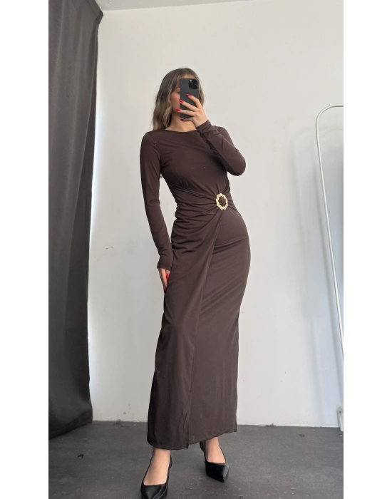 Vicky Toka Detay Elbise - Kahve