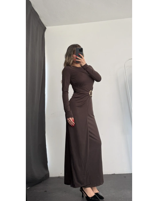 Vicky Toka Detay Elbise - Kahve