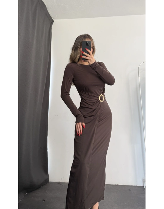 Vicky Toka Detay Elbise - Kahve