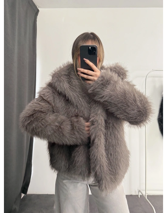 Victoria Parıltılı Kürk - Gri