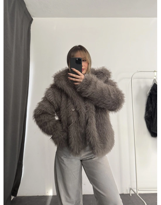 Victoria Parıltılı Kürk - Gri