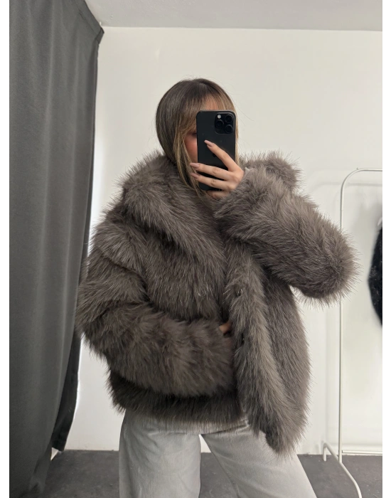 Victoria Parıltılı Kürk - Gri