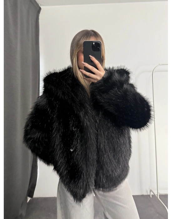 Victoria Parıltılı Kürk - Siyah