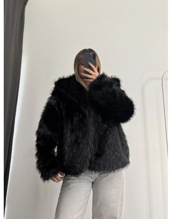 Victoria Parıltılı Kürk - Siyah