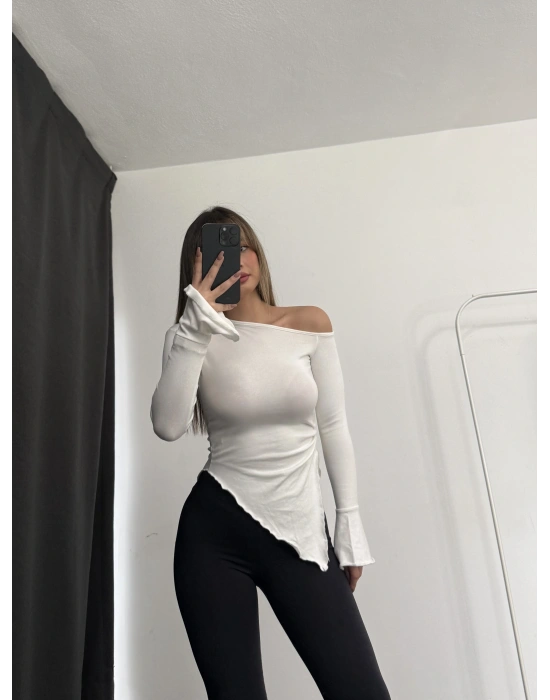 Vien Asimetrik Bluz - Beyaz