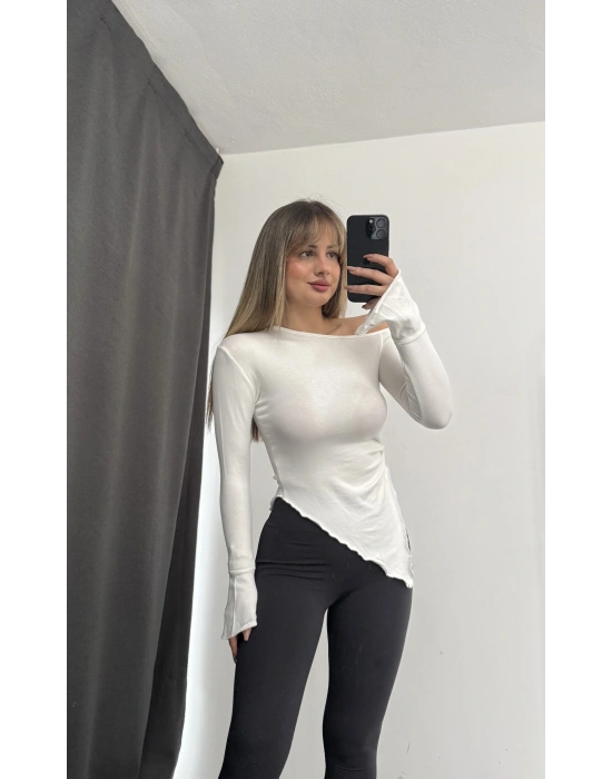 Vien Asimetrik Bluz - Beyaz