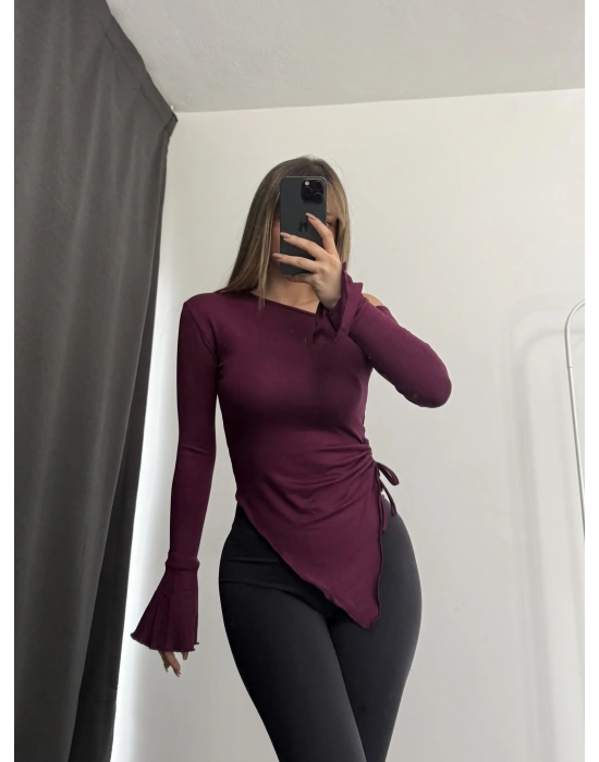 Vien Asimetrik Bluz - Bordo