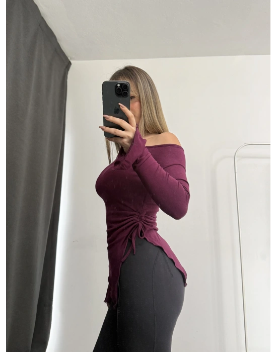 Vien Asimetrik Bluz - Bordo