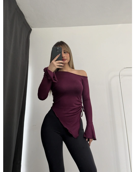 Vien Asimetrik Bluz - Bordo