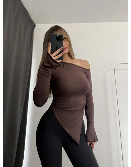 Vien Asimetrik Bluz - Kahve