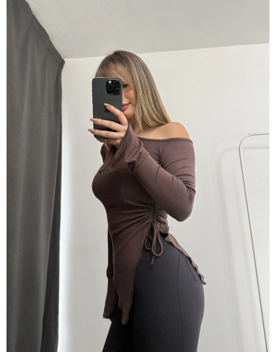 Vien Asimetrik Bluz - Kahve