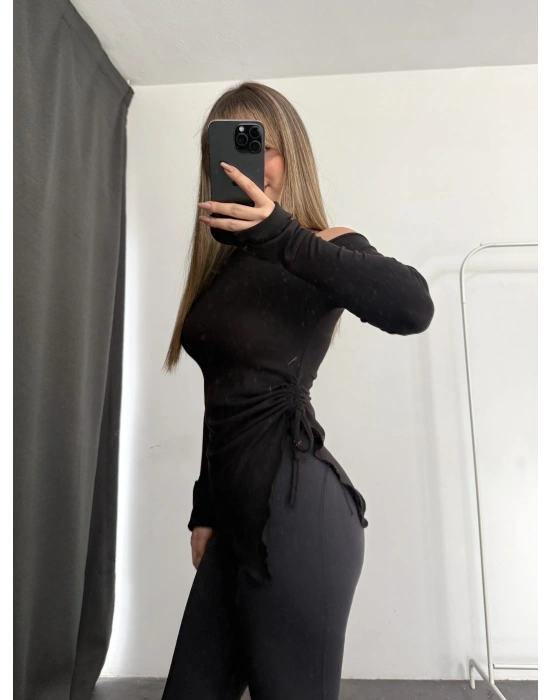 Vien Asimetrik Bluz - Siyah