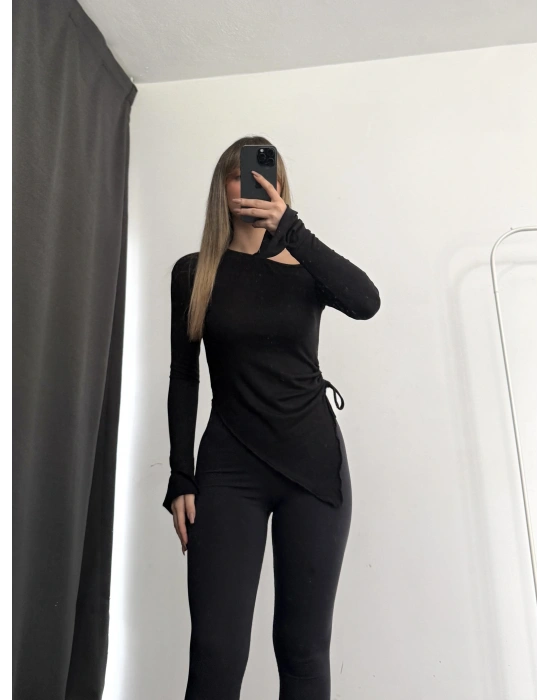 Vien Asimetrik Bluz - Siyah