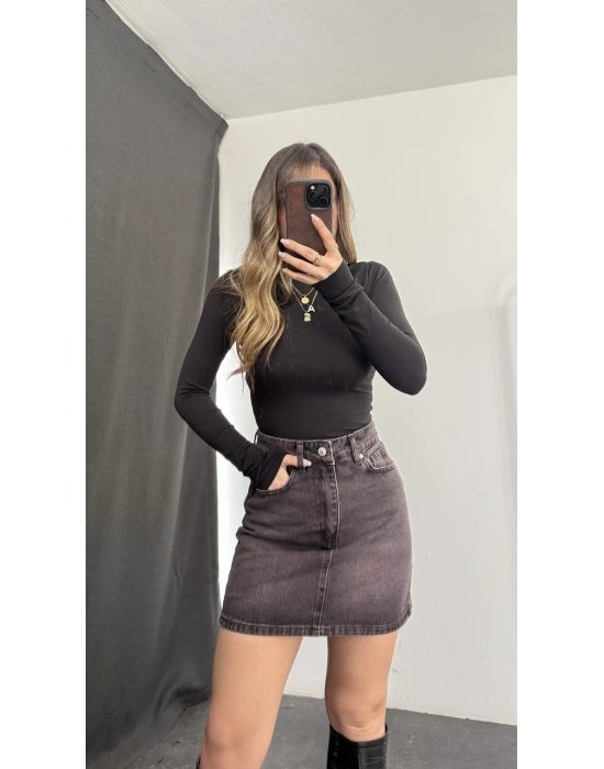 Vienna Mini Kot Etek - Kahve Yıkamalı