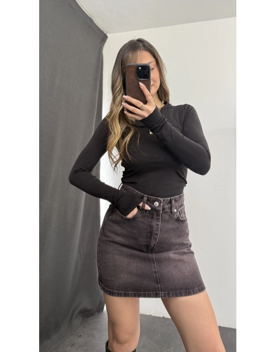 Vienna Mini Kot Etek - Kahve Yıkamalı