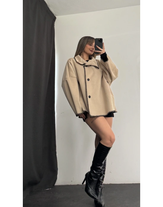 Vika Biyeli Kaşe Ceket - Bej