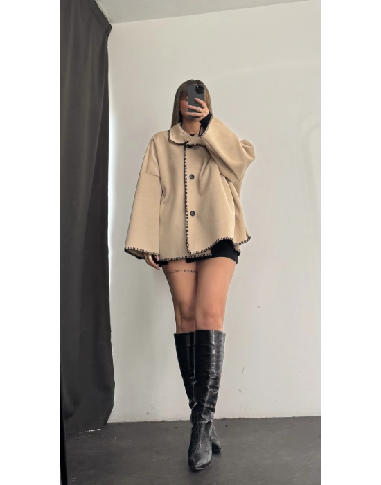 Vika Biyeli Kaşe Ceket - Bej