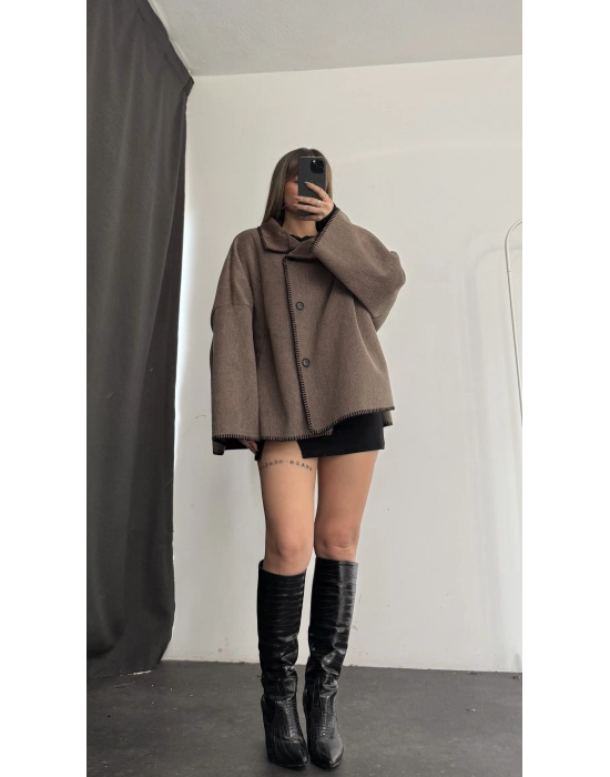 Vika Biyeli Kaşe Ceket - Kahve