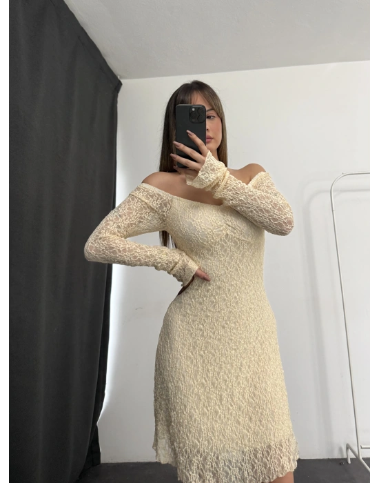 Violett Dantel Elbise - Bej