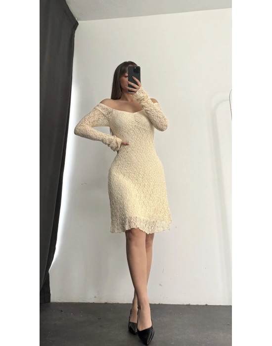 Violett Dantel Elbise - Bej