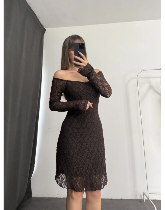 Violett Dantel Elbise - Kahve