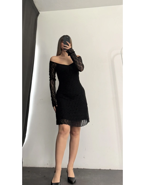 Violett Dantel Elbise - Siyah