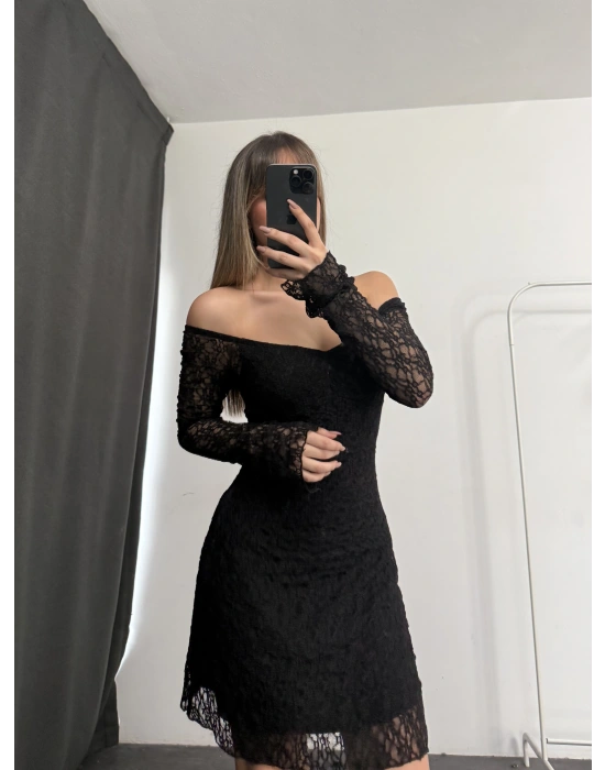 Violett Dantel Elbise - Siyah