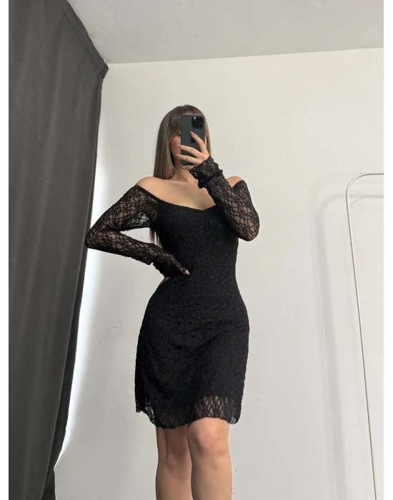 Violett Dantel Elbise - Siyah