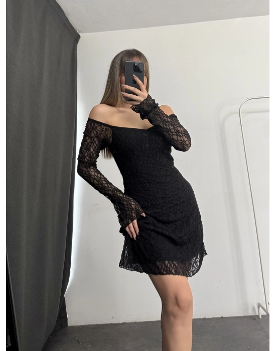 Violett Dantel Elbise - Siyah