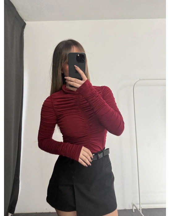 Wilda Drapeli Bluz - Bordo