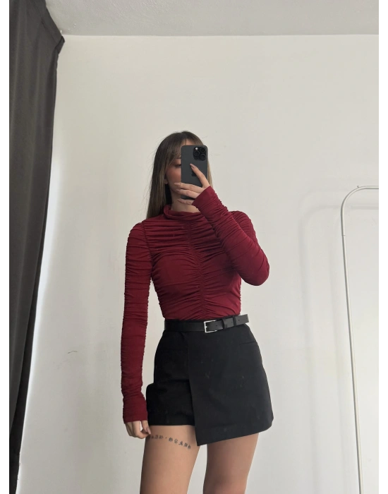 Wilda Drapeli Bluz - Bordo