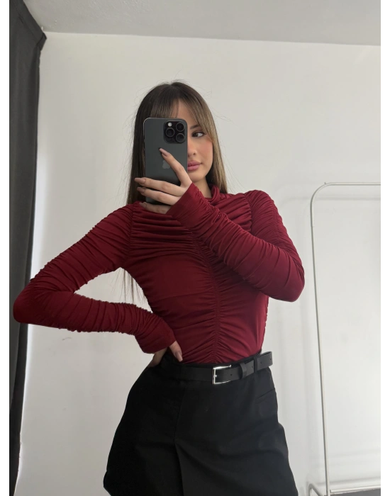 Wilda Drapeli Bluz - Bordo