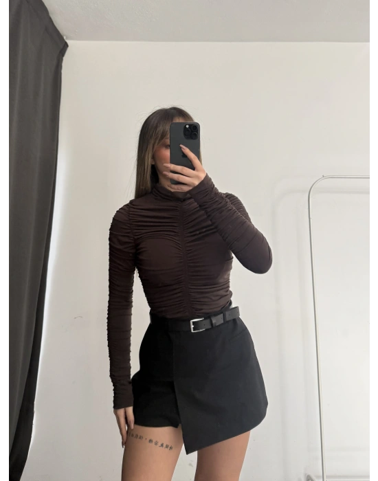 Wilda Drapeli Bluz - Kahve