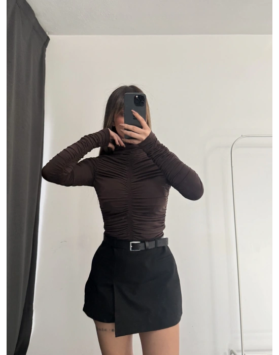 Wilda Drapeli Bluz - Kahve