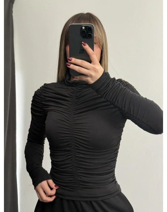 Wilda Drapeli Bluz - Siyah