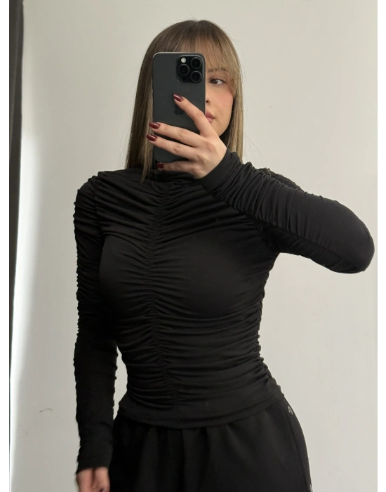 Wilda Drapeli Bluz - Siyah