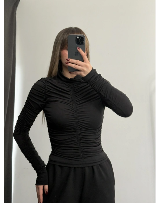 Wilda Drapeli Bluz - Siyah