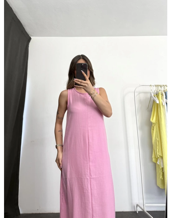 Wind Keten Elbise -Pembe