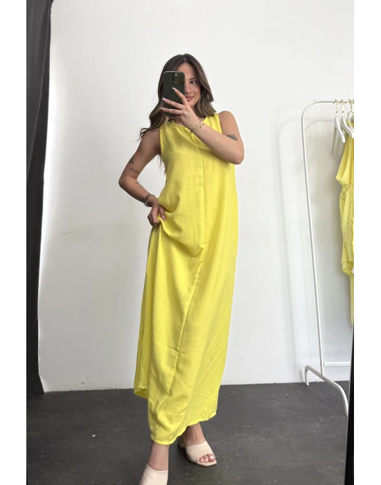 Wind Keten Elbise -Sarı