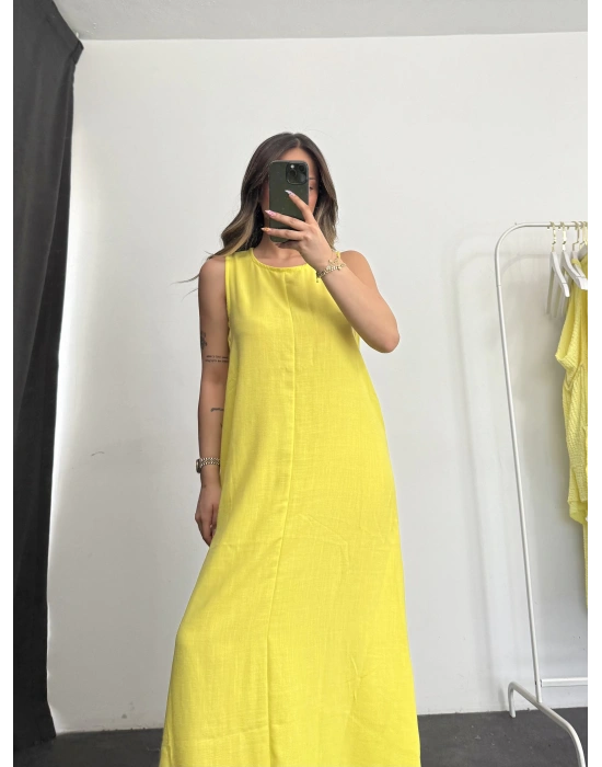 Wind Keten Elbise -Sarı