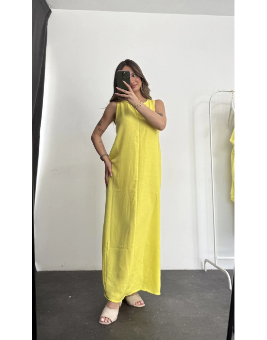 Wind Keten Elbise -Sarı