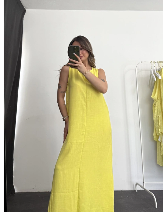 Wind Keten Elbise -Sarı