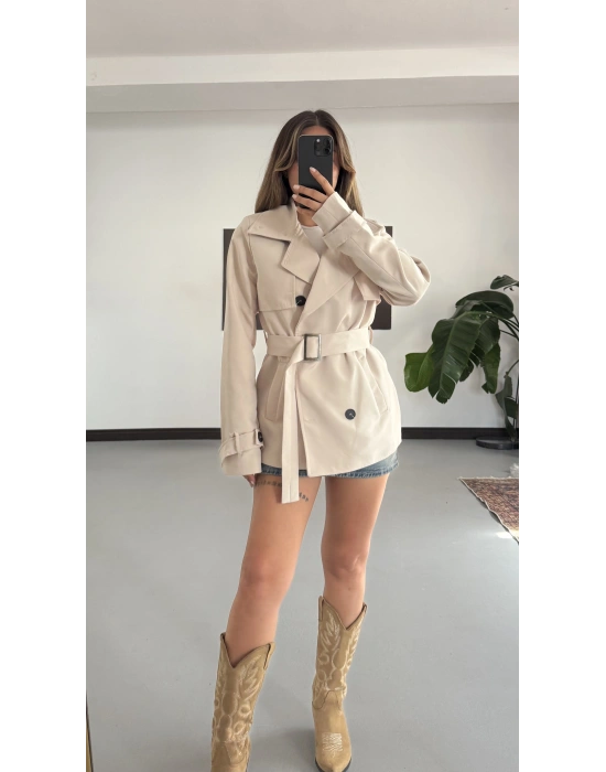 Xenia Aksesuarlı Trençkot - Bej